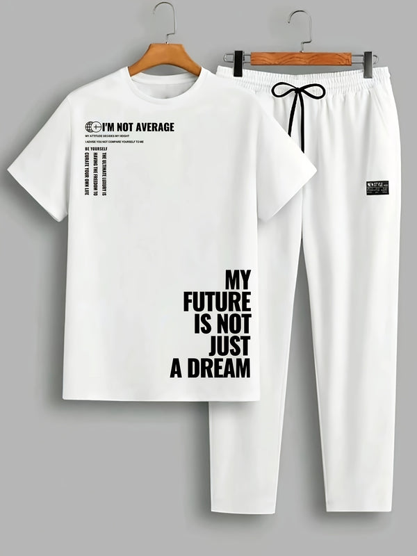 Men's 2pcs Summer Set Casual T-Shirt and Pants Outfit.