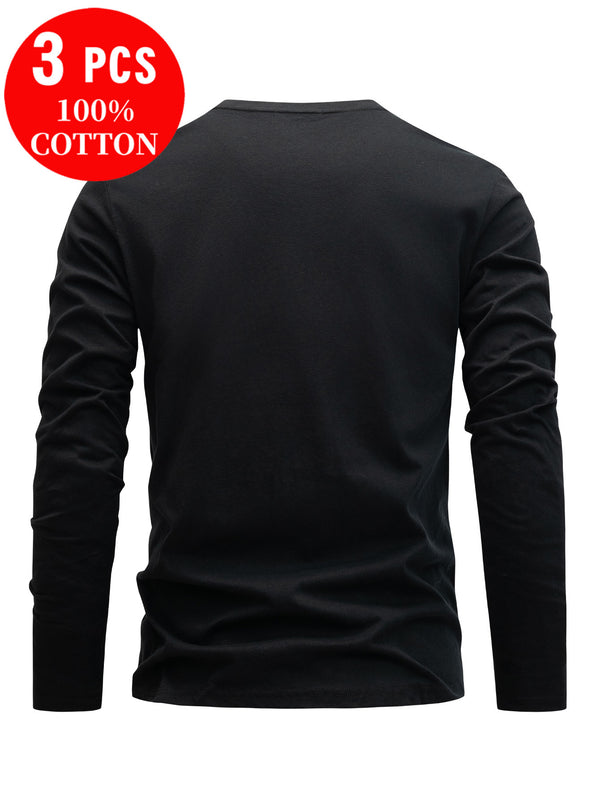 3pcs Men’s Cotton T-Shirts Casual Crew Neck.