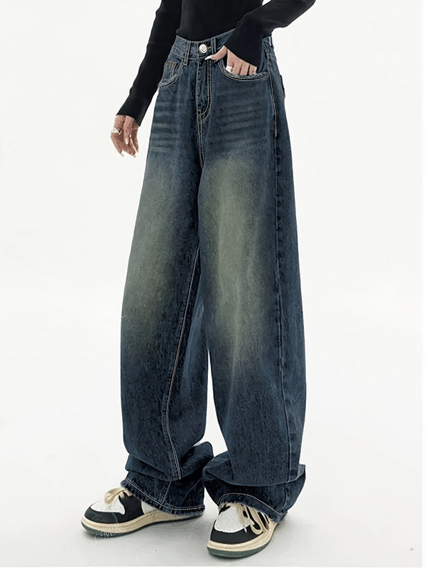 Women's Vintage Jeans - Classic Straight-Leg Non-Distressed Pants.