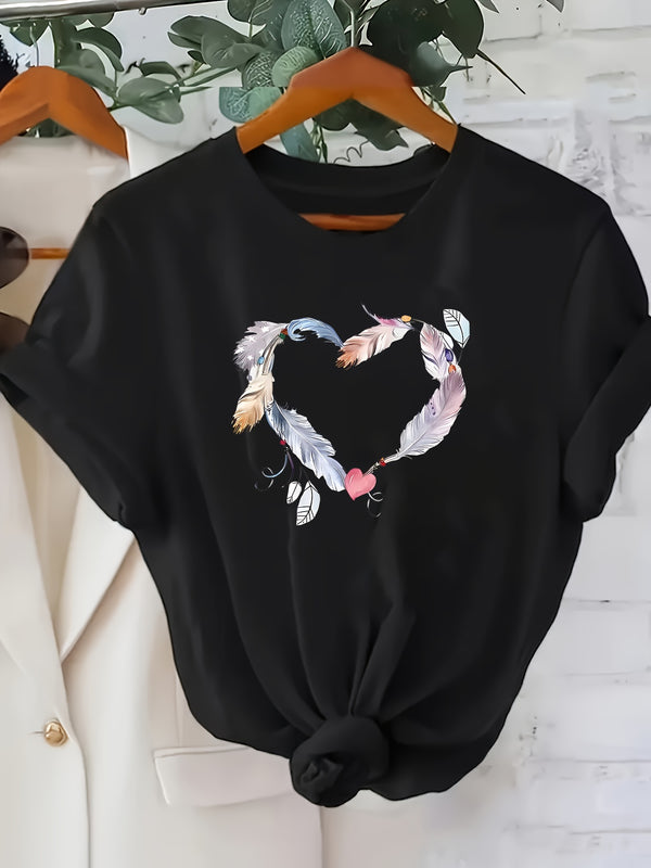 Women's Cat Print Round Neck Short Sleeve T-Shirt.