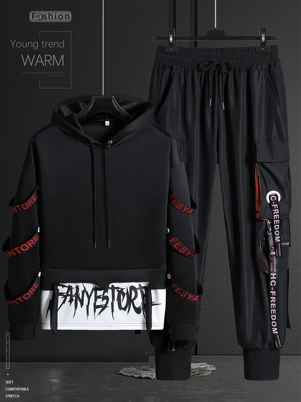 Men's Fashion Sports Two-Piece Set, Street Style Sports Hoodie and Jogging Pants.