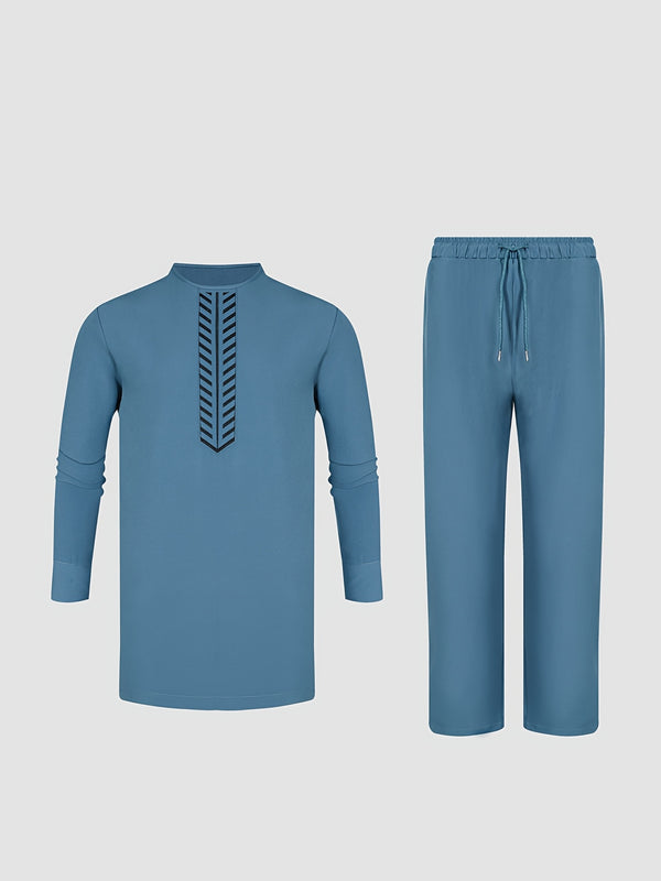 Men'S Plus Size Casual Two-Piece Set Crew Neck with Zipper Detail.