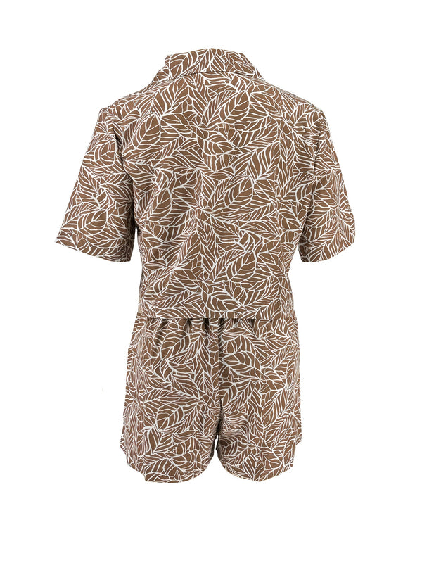 Women’s Collar Short Sleeve Shirt and Shorts Two-Piece.