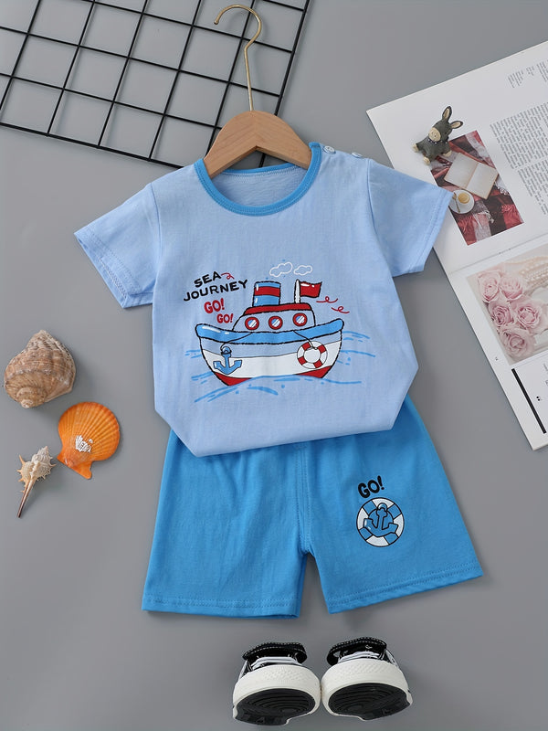 3pcs Cute Casual Pure Cotton Short-Sleeve and Shorts Set.
