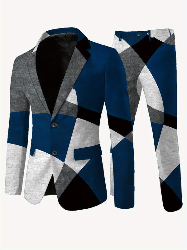 Men'S European Fashion Patterned Suit Set with Jacket And Trousers.