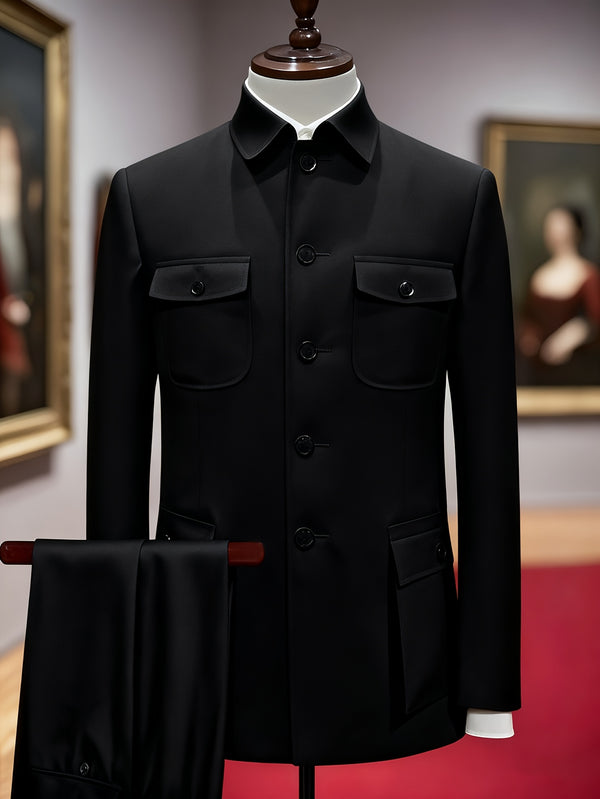 Men's Mandarin Suit Set with Western Pants Two-Piece Outfit