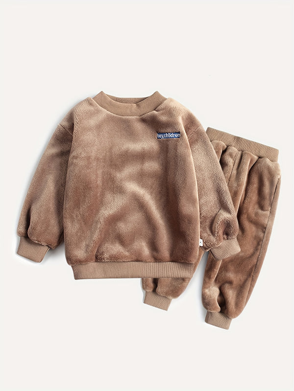 Coral Fleece Set with Fashionable Embroidery.