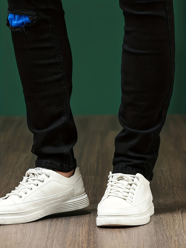 Men's Skinny Faux Denim - Stretch Slim Fit Black Pants.