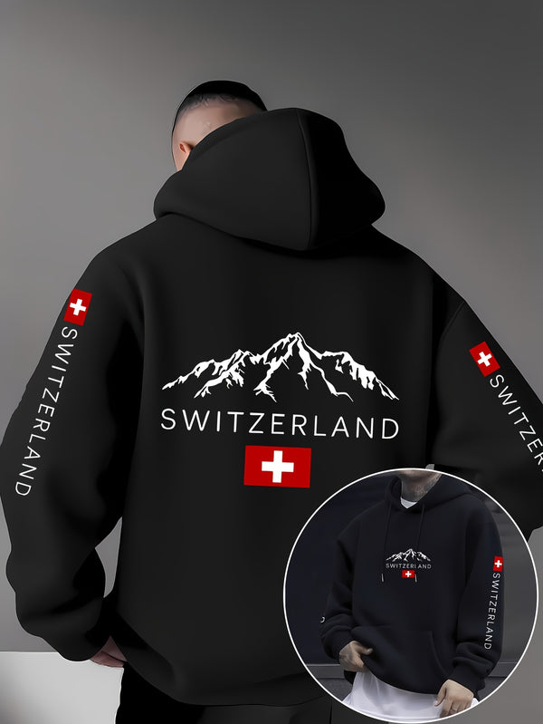 Men'S & Women'S Swiss Flag & Matterhorn Mountain Graphic Hooded Sweatshirt.