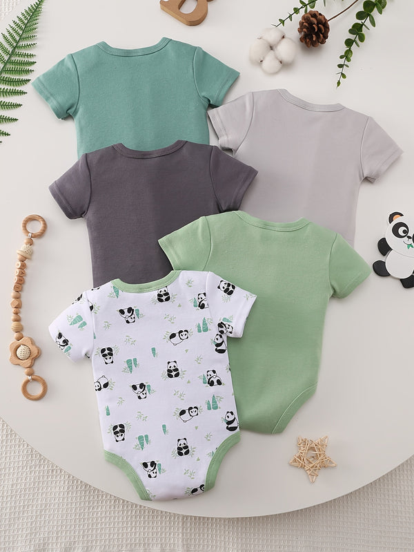 5pcs Set Boys Panda Print Onesies.