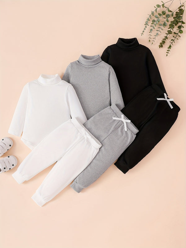 6pcs Newborn Baby Winter Outfit Set - Soft Warm Long Sleeve Bodysuit & Pants.
