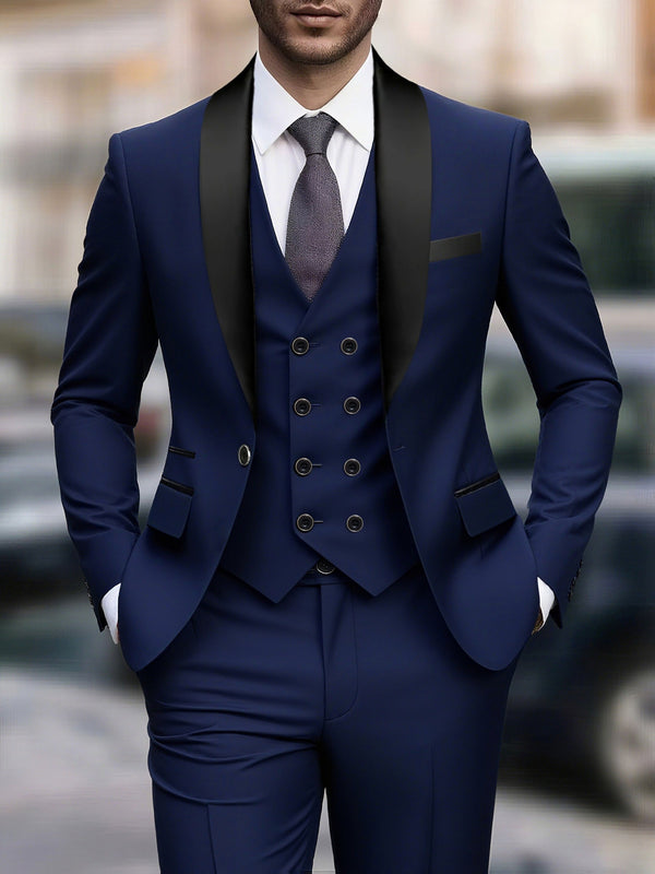 A Men's Three-Piece Suit Consisting of a Blazer, Vest, And Trousers.