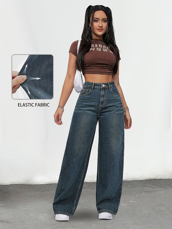 Women's High-Waisted Stretch Straight-Leg Jeans.