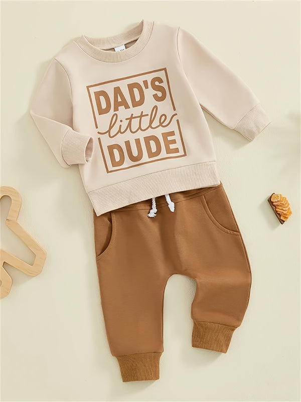 Baby Boy's Sweatshirt And Pants Set with 'Mom'S Little Man Print.