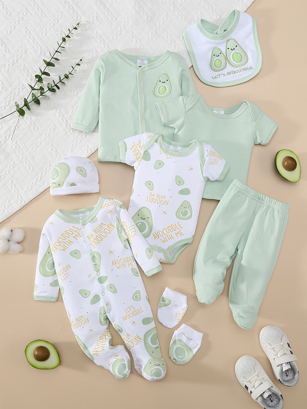 8pcs Set for Boys And Girls Featuring a Comfortable And Soft Cartoon Avocado.