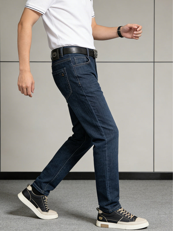 Men's Elastic Straight-Leg Jeans, New Heavy-Duty Denim Fabric.