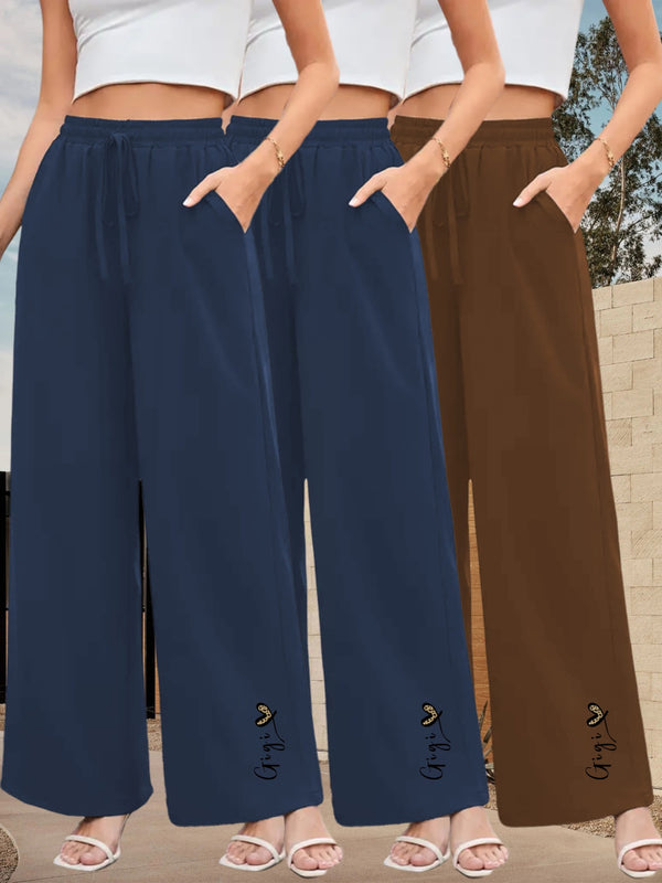 3pcs Women's High-Waisted Wide-Leg Trousers.