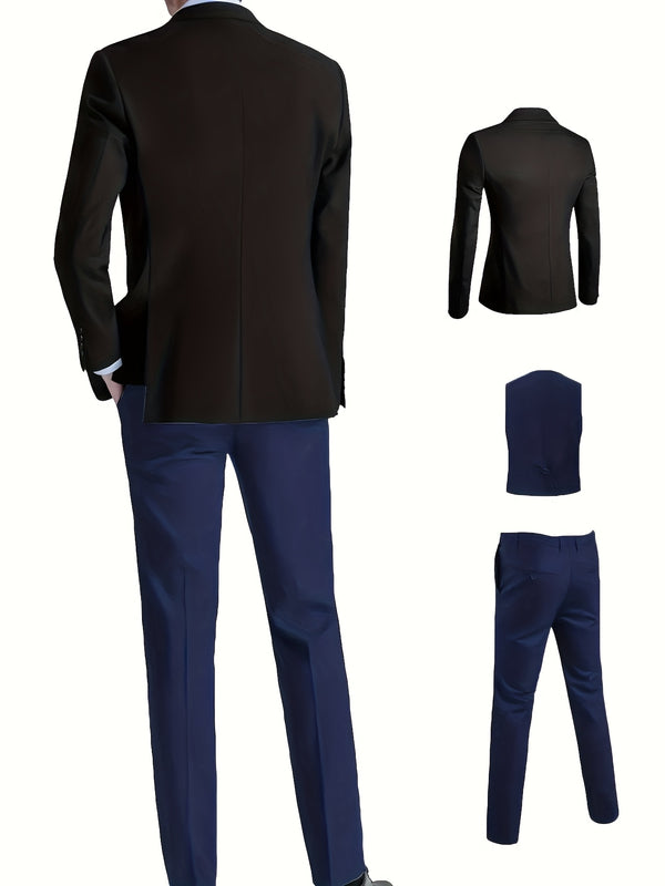 Men's 3pcs Suit Set, Blazer + Vest + Trousers.