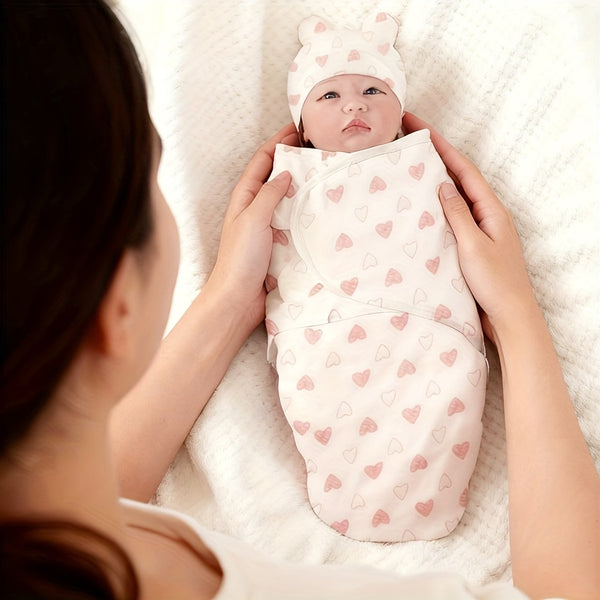 Baptism Gift Robe Printed Swaddle Blanket + Hat Set.