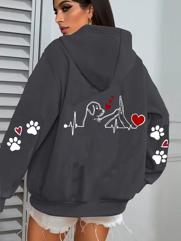 Women'S Cozy Fleece Hoodie with Adorable Puppy Graphic.