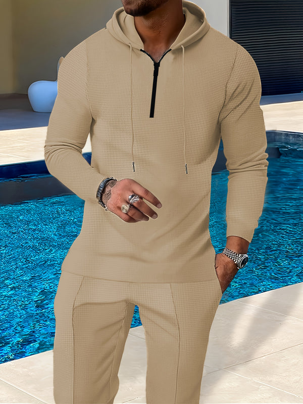 Men's Casual Sports Set Hooded Zipper Design.