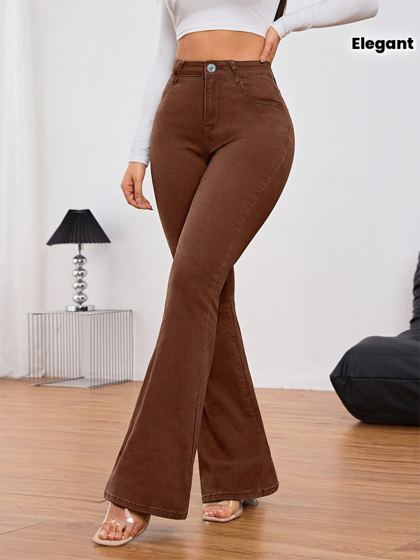 Coffee Brown Fashionable Elegant Women's Flared Jeans.