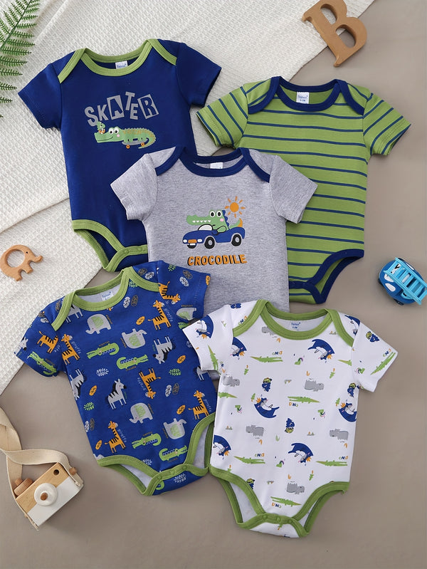 Newborn Baby Boy's Three-Point Romper with Short Sleeves, 5pcs.