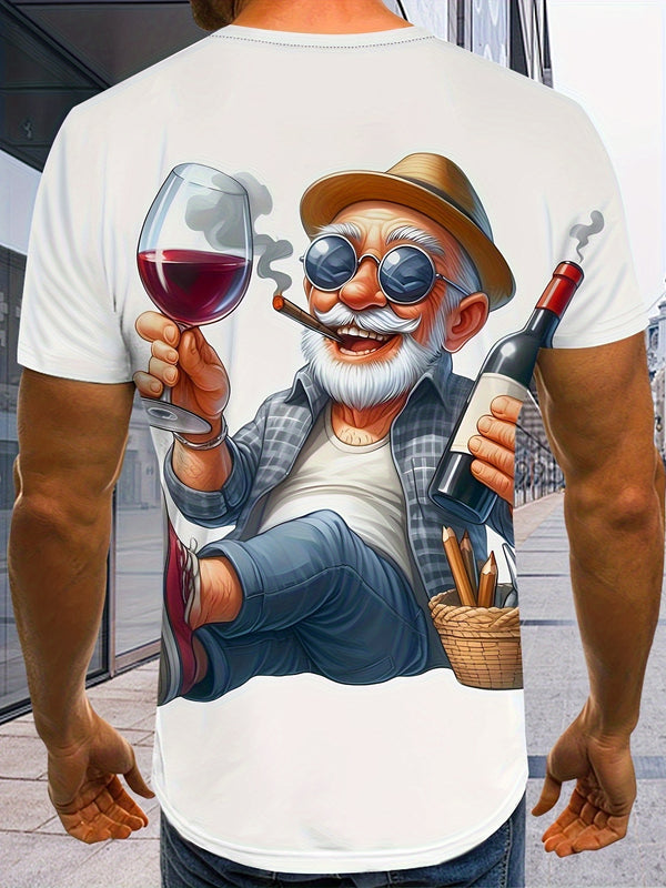 Men's Casual Summer Short-sleeve T-shirt, 3D Elegant Elderly Print.
