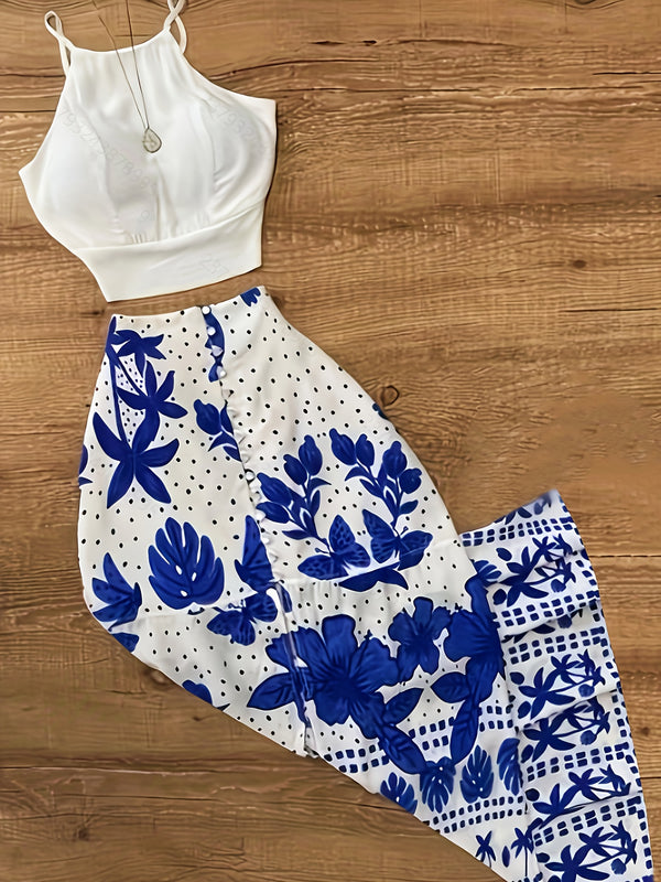 Women's Two-Piece Set Featuring a Casual Vacation Style.