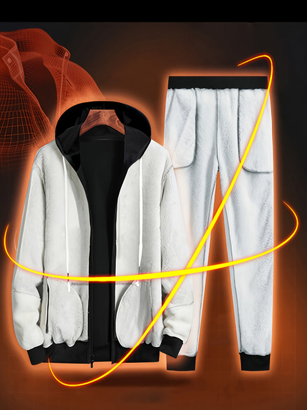 2pcs Men's -Lined Thickened Winter Jacket and Pants Set.