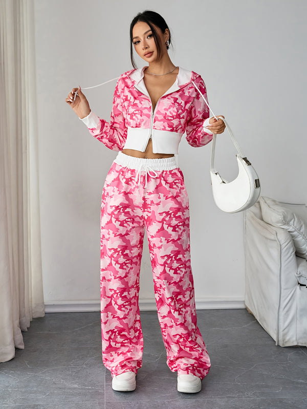 Women's Two-Piece Set, Spring/Autumn Long Sleeve Hooded.