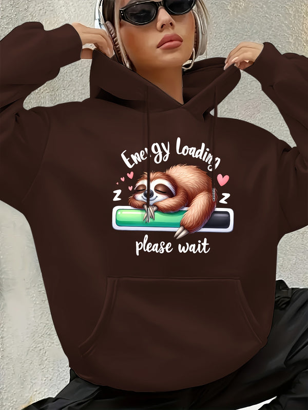 Women's Cute Sloth & Letter Print Hoodie.