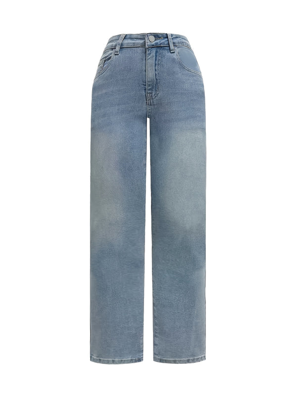Women’s Light Blue Vintage Washed Loose Straight-Leg Jeans.