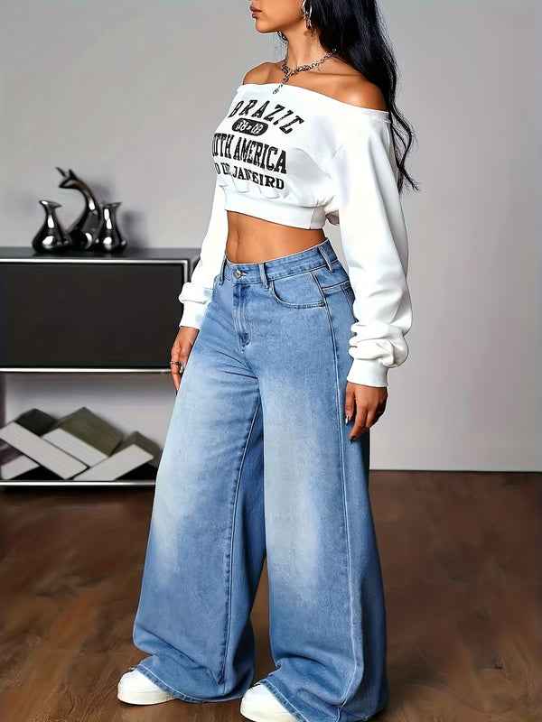 Women's New Wide-Leg Casual Jeans, Stylish And Elegant.