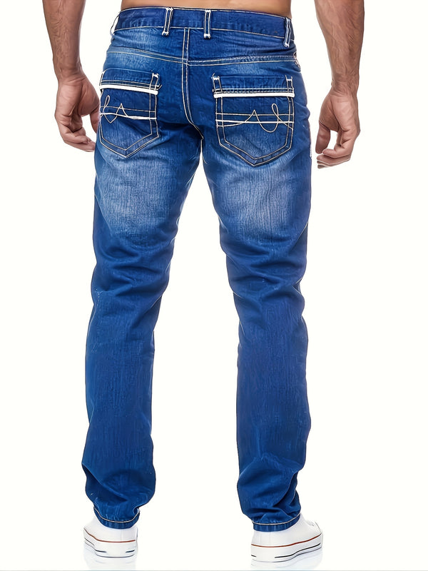 Men's Stretch Slim-Fit Blue Jeans - Classic 5-Pocket Design.