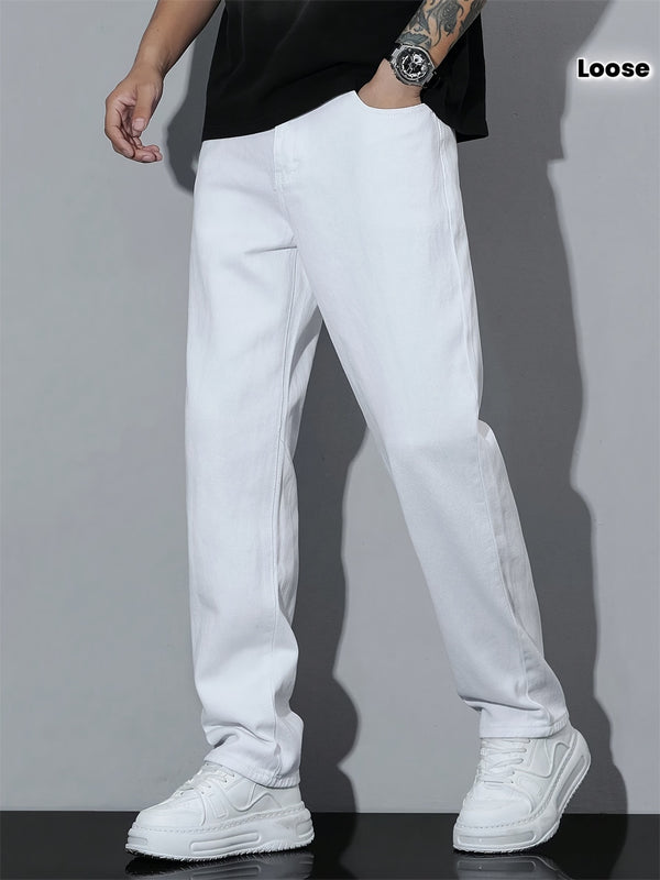 Men’s American High Street White Loose Jeans.