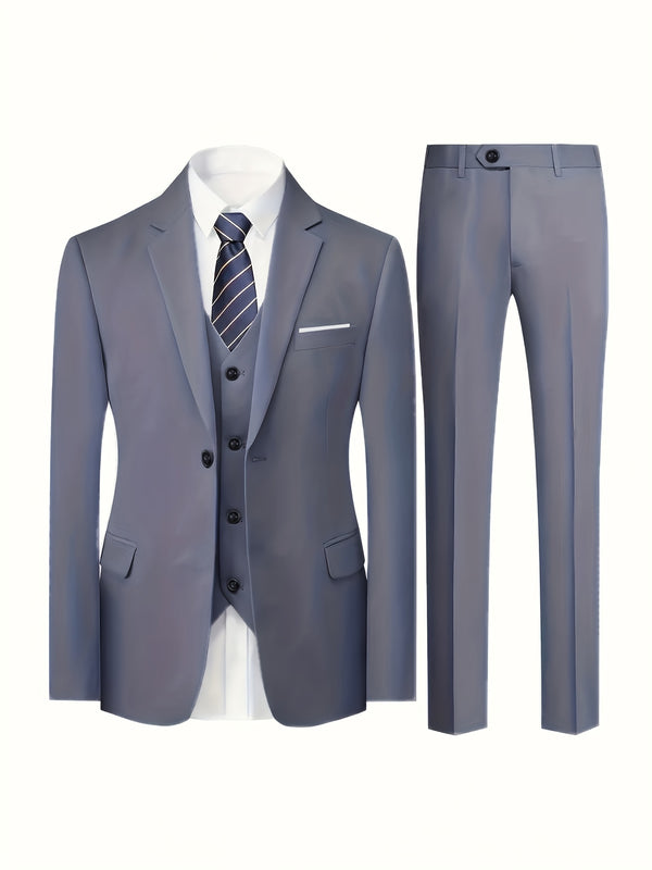 Men's 2pcs Suit Set - Solid Color Non-Stretch All-Season Wedding & Party Suit.