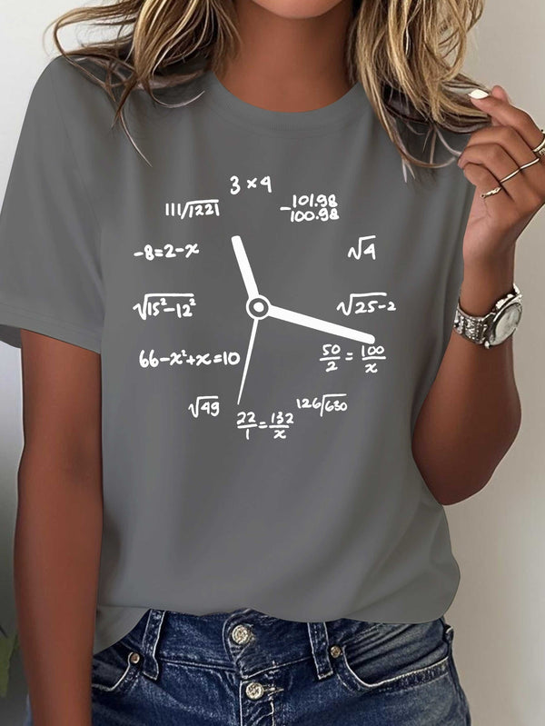 Women's Math & Clock Print T-Shirt.