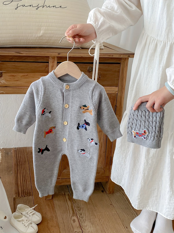 Autumn And Winter Baby Knitted Long-Sleeved Crawling Suit for Boys And Girls.