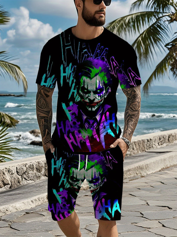 Digital printed clown summer pattern print Men's casual two-piece set.