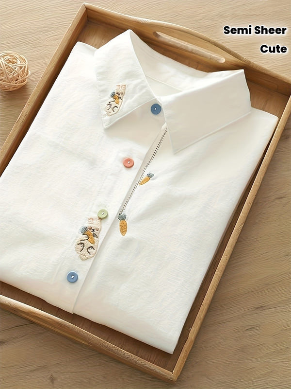 Women's Korean-Style Rabbit & Radish (Gatnori) Embroidery Blouse.