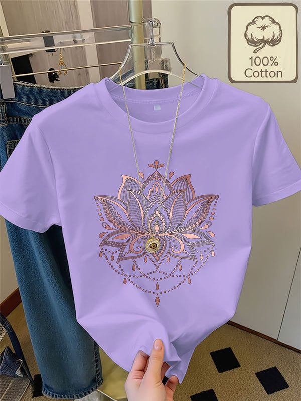 Women's Casual Home Printed Round Neck Pure Short Sleeve.