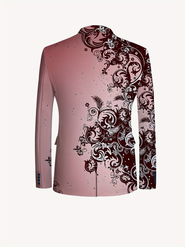 Men'S Suit Set, Featuring a Classic Deep Red Gradient Floral Pattern.