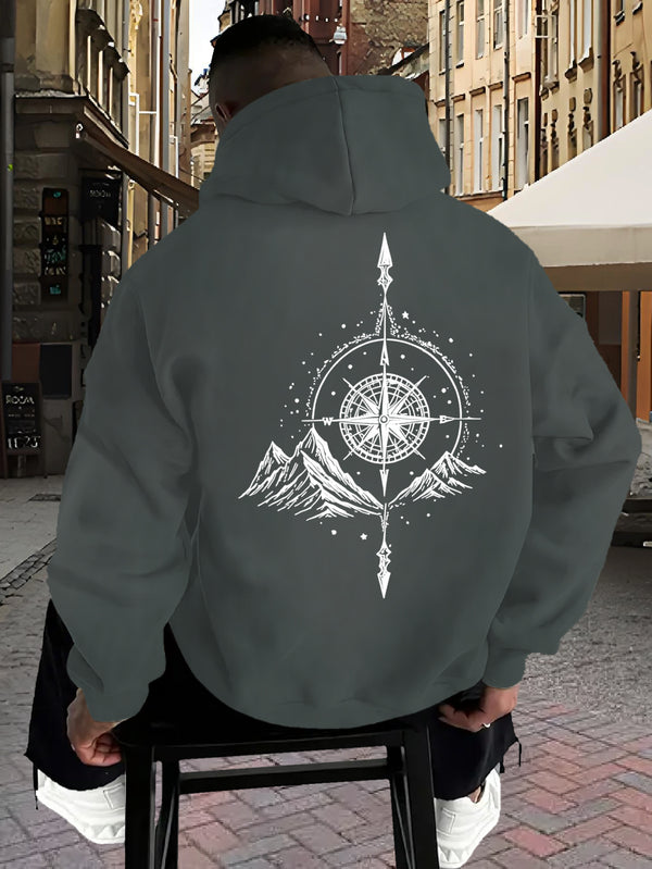 Men's Pink Hoodie with Mountain & Compass Graphic.