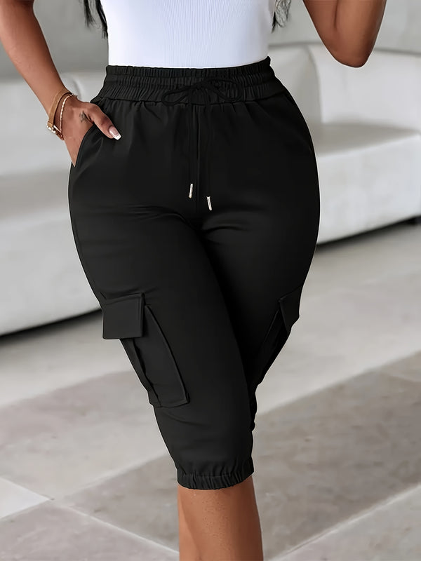 2pcs Women's Cargo Shorts Set Elastic Waist Fashionable Style.