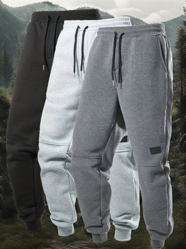 3pcs Men's Joggers with Elastic Waistband & Drawstring.
