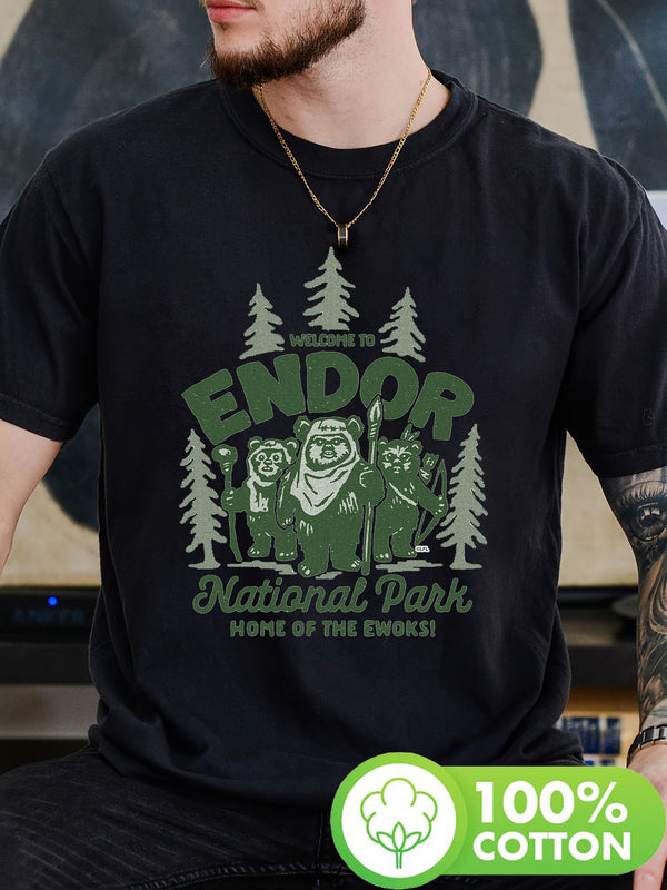 Men’s Star Wars Travel Vacation Endor National Park Ewoks Print T-shirt.