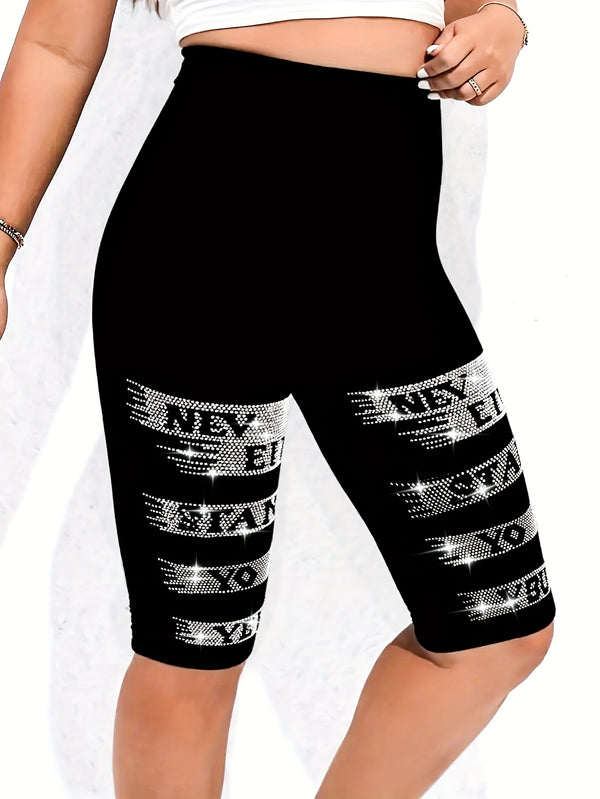1pc of Women's sparkling rhinestone embellished slim-fit casual shorts.
