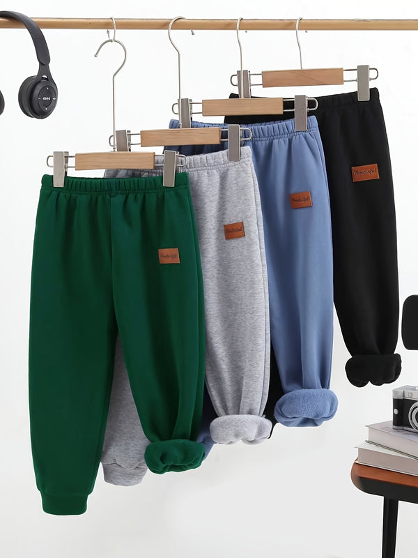 4pcs Set of Autumn/Winter Solid Color Pants with Patch.