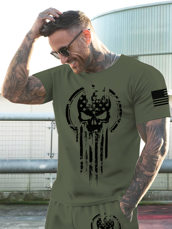 2pcs Men's Casual Fashion Set, Round Neck Short Sleeve T-Shirt.